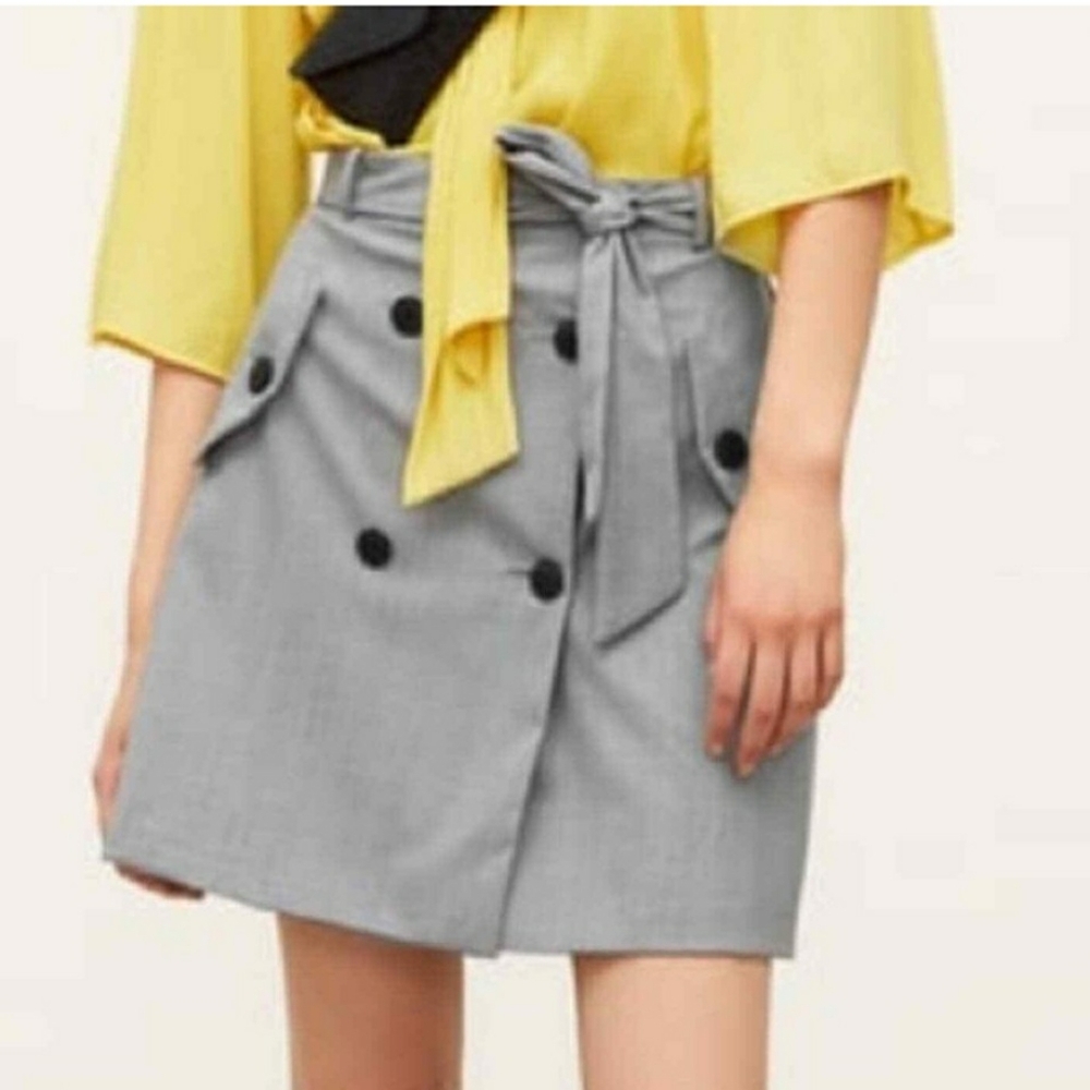 Gray Buttoned Wrap Skirt